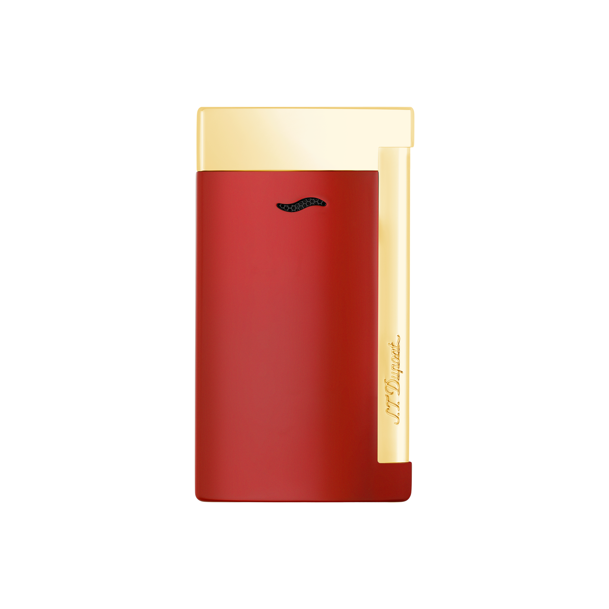 S.T. Dupont Slim 7 in red lacquer with a gold cap, 7 mm thick and 45 grams